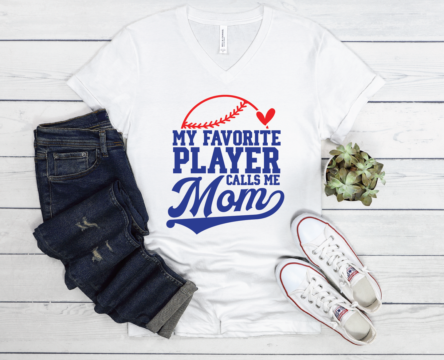 My Favorite Player Calls me Mom Baseball V-neck T-shirt